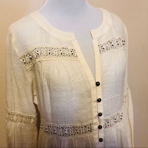 Button Up Lace Inlet Blouse